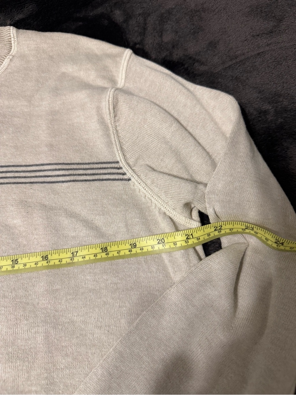 Geoffrey Beene Light Beige Reversible Crewneck Sweater with Narrow Stripe - Picture 6 of 8